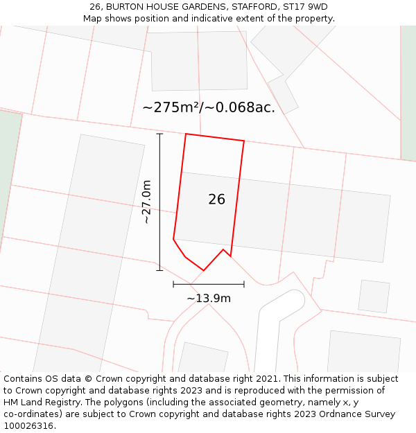 26, BURTON HOUSE GARDENS, STAFFORD, ST17 9WD: Plot and title map