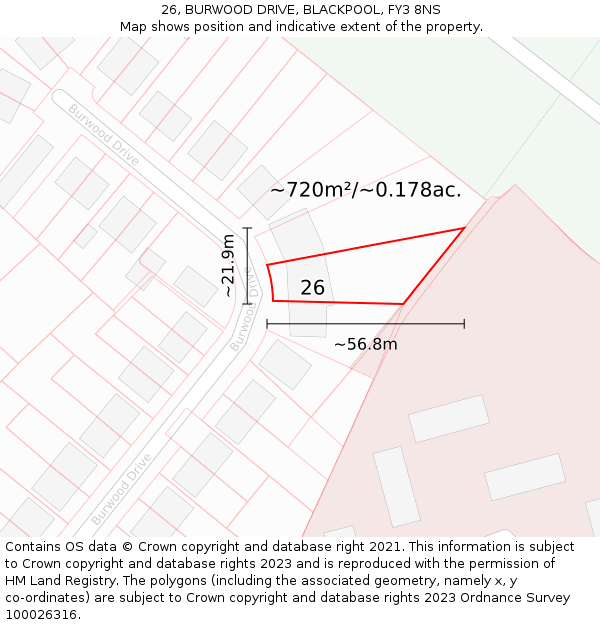 26, BURWOOD DRIVE, BLACKPOOL, FY3 8NS: Plot and title map