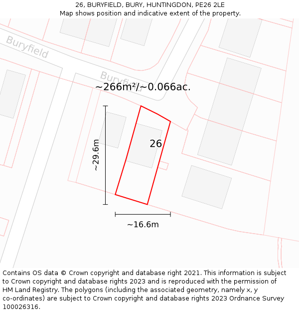 26, BURYFIELD, BURY, HUNTINGDON, PE26 2LE: Plot and title map