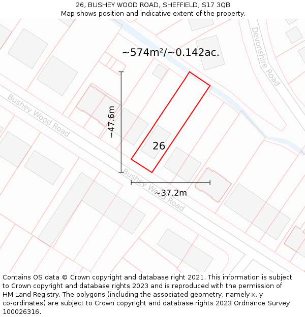 26, BUSHEY WOOD ROAD, SHEFFIELD, S17 3QB: Plot and title map