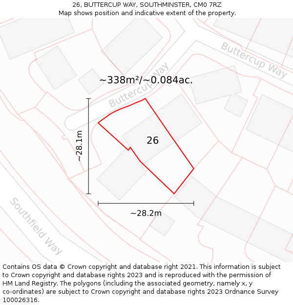 26, BUTTERCUP WAY, SOUTHMINSTER, CM0 7RZ: Plot and title map