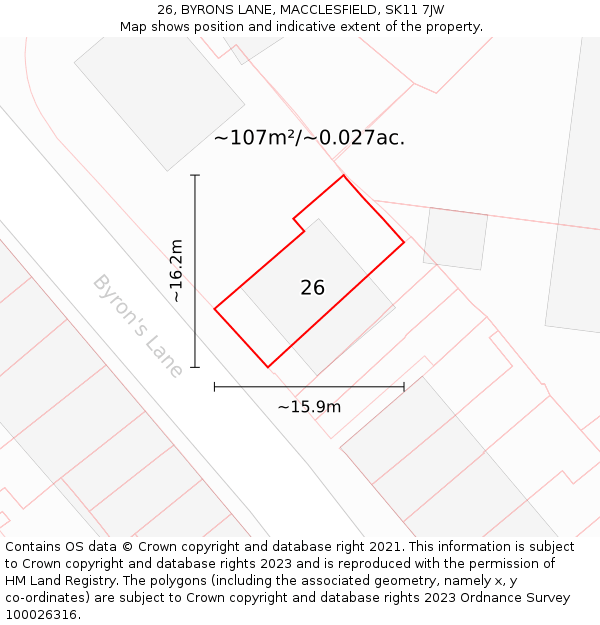 26, BYRONS LANE, MACCLESFIELD, SK11 7JW: Plot and title map