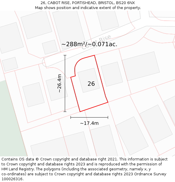 26, CABOT RISE, PORTISHEAD, BRISTOL, BS20 6NX: Plot and title map