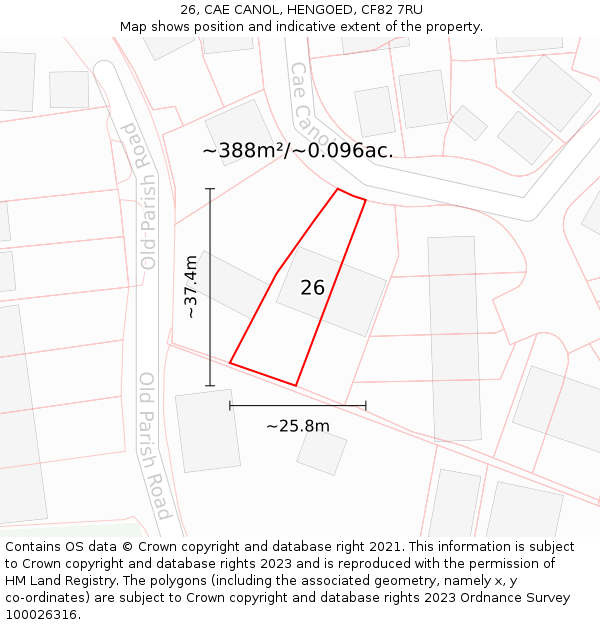 26, CAE CANOL, HENGOED, CF82 7RU: Plot and title map