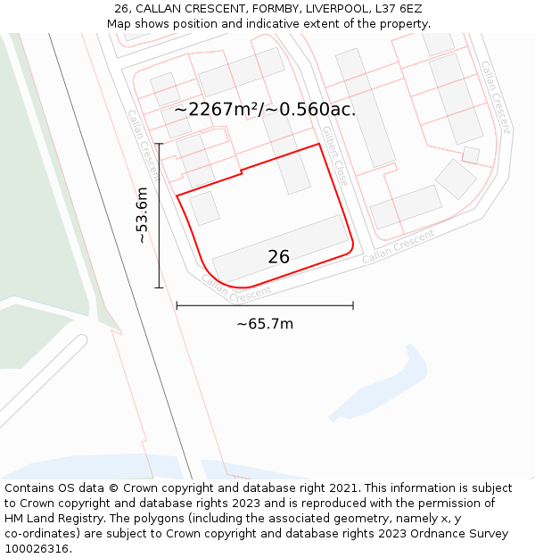 26, CALLAN CRESCENT, FORMBY, LIVERPOOL, L37 6EZ: Plot and title map