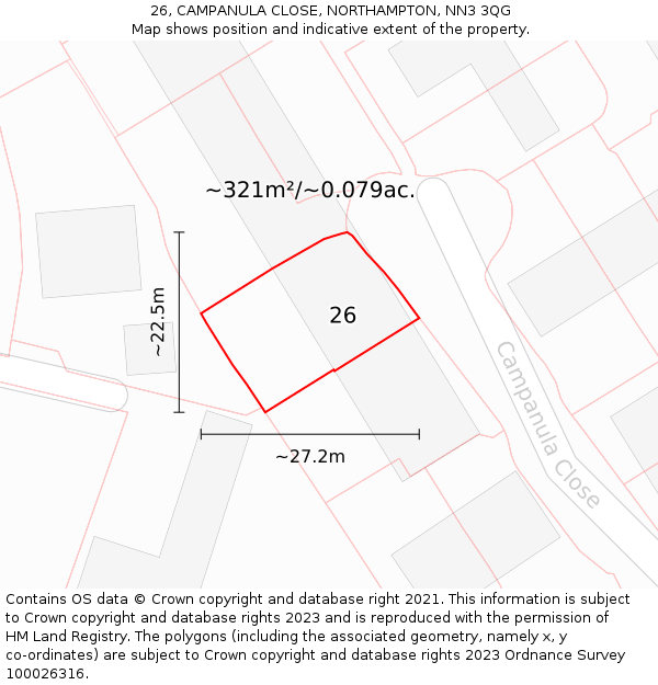 26, CAMPANULA CLOSE, NORTHAMPTON, NN3 3QG: Plot and title map