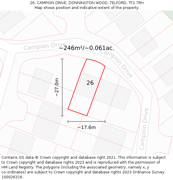 26, CAMPION DRIVE, DONNINGTON WOOD, TELFORD, TF2 7RH: Plot and title map