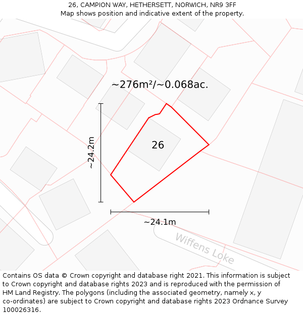 26, CAMPION WAY, HETHERSETT, NORWICH, NR9 3FF: Plot and title map