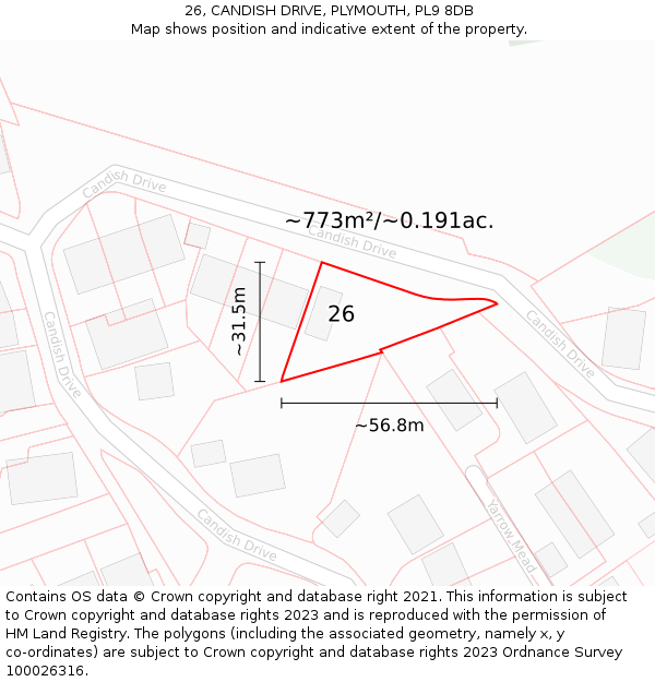 26, CANDISH DRIVE, PLYMOUTH, PL9 8DB: Plot and title map