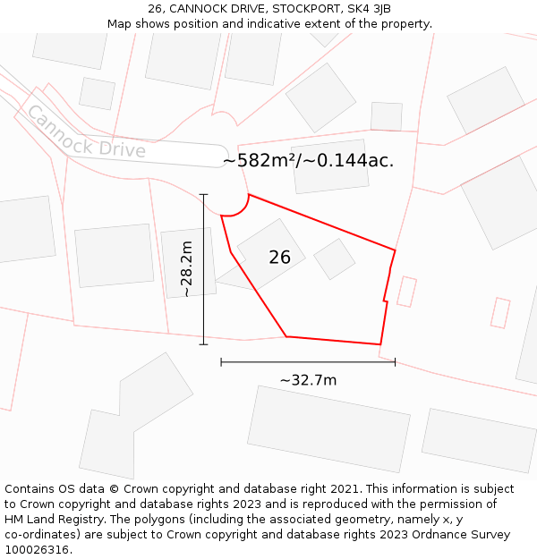 26, CANNOCK DRIVE, STOCKPORT, SK4 3JB: Plot and title map