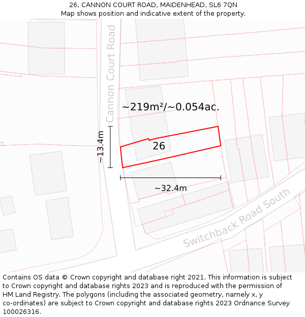 26, CANNON COURT ROAD, MAIDENHEAD, SL6 7QN: Plot and title map