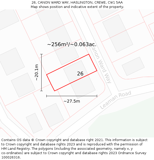 26, CANON WARD WAY, HASLINGTON, CREWE, CW1 5AA: Plot and title map