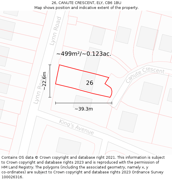 26, CANUTE CRESCENT, ELY, CB6 1BU: Plot and title map