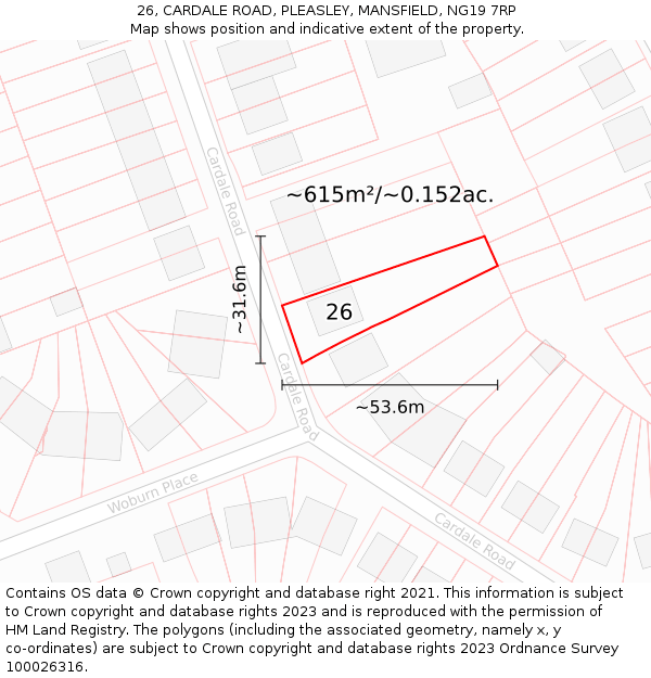26, CARDALE ROAD, PLEASLEY, MANSFIELD, NG19 7RP: Plot and title map