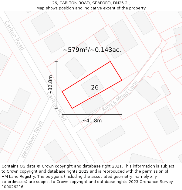 26, CARLTON ROAD, SEAFORD, BN25 2LJ: Plot and title map