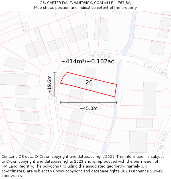 26, CARTER DALE, WHITWICK, COALVILLE, LE67 5AJ: Plot and title map