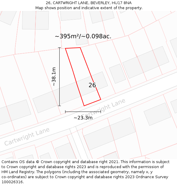 26, CARTWRIGHT LANE, BEVERLEY, HU17 8NA: Plot and title map