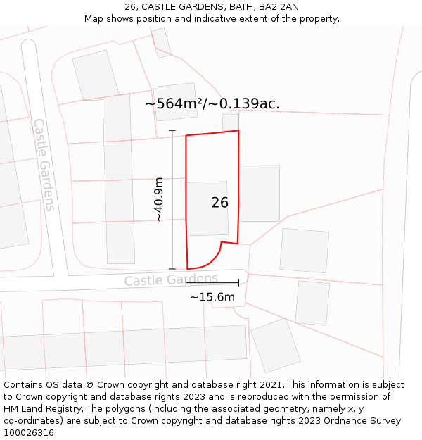 26, CASTLE GARDENS, BATH, BA2 2AN: Plot and title map