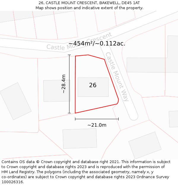 26, CASTLE MOUNT CRESCENT, BAKEWELL, DE45 1AT: Plot and title map