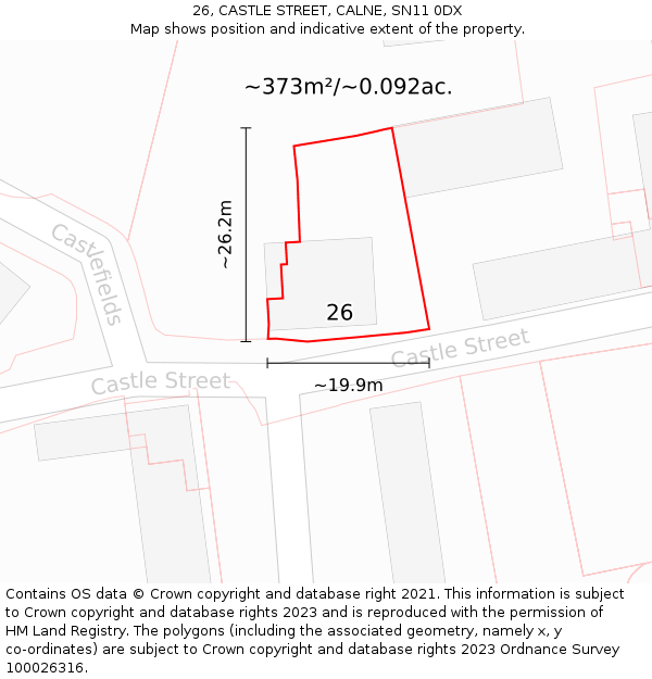 26, CASTLE STREET, CALNE, SN11 0DX: Plot and title map