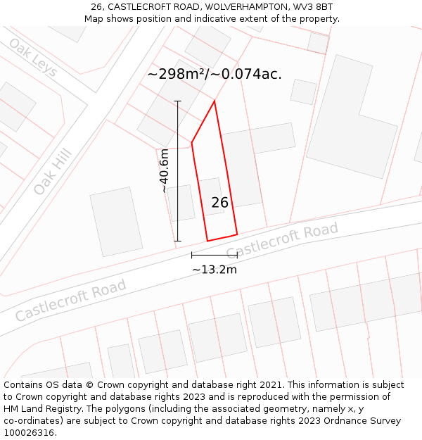 26, CASTLECROFT ROAD, WOLVERHAMPTON, WV3 8BT: Plot and title map
