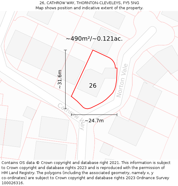 26, CATHROW WAY, THORNTON-CLEVELEYS, FY5 5NG: Plot and title map