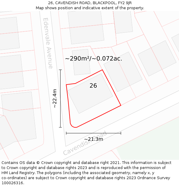 26, CAVENDISH ROAD, BLACKPOOL, FY2 9JR: Plot and title map