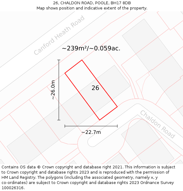 26, CHALDON ROAD, POOLE, BH17 8DB: Plot and title map