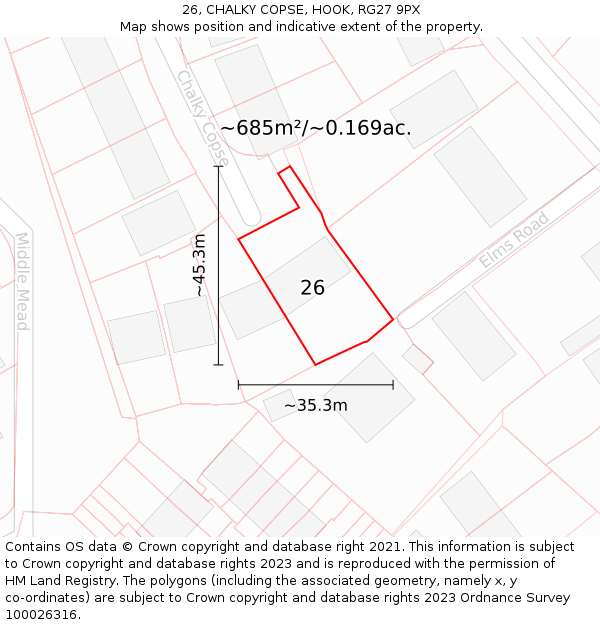 26, CHALKY COPSE, HOOK, RG27 9PX: Plot and title map