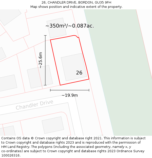 26, CHANDLER DRIVE, BORDON, GU35 9FH: Plot and title map