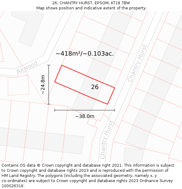 26, CHANTRY HURST, EPSOM, KT18 7BW: Plot and title map