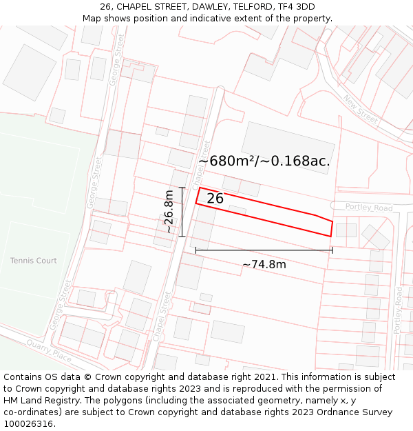 26, CHAPEL STREET, DAWLEY, TELFORD, TF4 3DD: Plot and title map