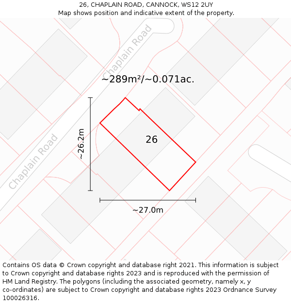 26, CHAPLAIN ROAD, CANNOCK, WS12 2UY: Plot and title map