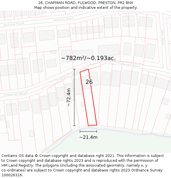 26, CHAPMAN ROAD, FULWOOD, PRESTON, PR2 8NX: Plot and title map