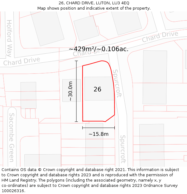 26, CHARD DRIVE, LUTON, LU3 4EQ: Plot and title map