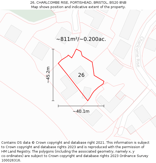 26, CHARLCOMBE RISE, PORTISHEAD, BRISTOL, BS20 8NB: Plot and title map