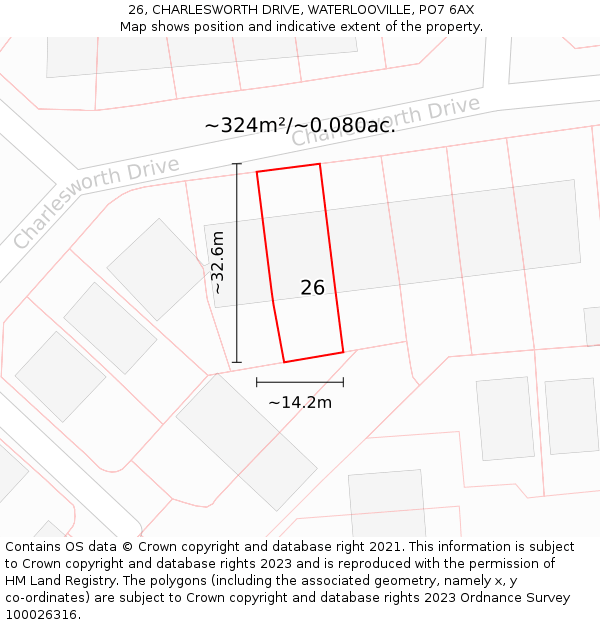 26, CHARLESWORTH DRIVE, WATERLOOVILLE, PO7 6AX: Plot and title map