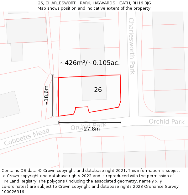 26, CHARLESWORTH PARK, HAYWARDS HEATH, RH16 3JG: Plot and title map