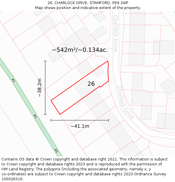 26, CHARLOCK DRIVE, STAMFORD, PE9 2WP: Plot and title map