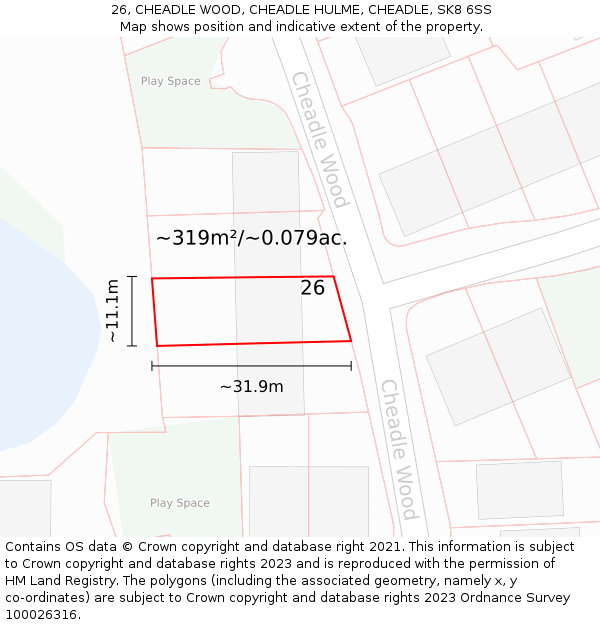 26, CHEADLE WOOD, CHEADLE HULME, CHEADLE, SK8 6SS: Plot and title map