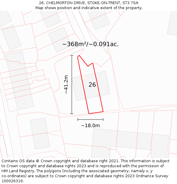 26, CHELMORTON DRIVE, STOKE-ON-TRENT, ST3 7SA: Plot and title map