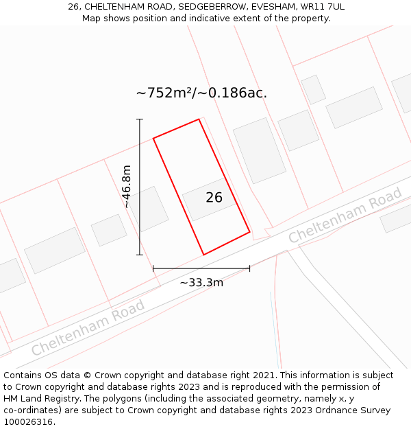 26, CHELTENHAM ROAD, SEDGEBERROW, EVESHAM, WR11 7UL: Plot and title map