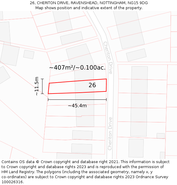 26, CHERITON DRIVE, RAVENSHEAD, NOTTINGHAM, NG15 9DG: Plot and title map