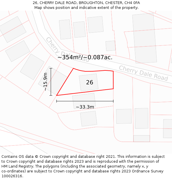 26, CHERRY DALE ROAD, BROUGHTON, CHESTER, CH4 0FA: Plot and title map