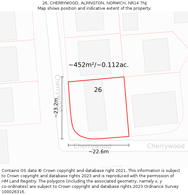 26, CHERRYWOOD, ALPINGTON, NORWICH, NR14 7NJ: Plot and title map