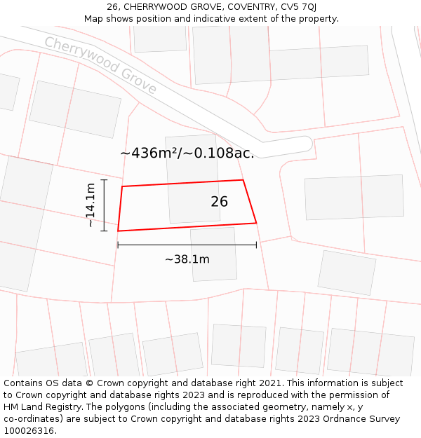 26, CHERRYWOOD GROVE, COVENTRY, CV5 7QJ: Plot and title map