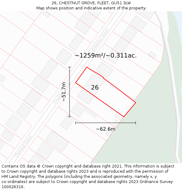 26, CHESTNUT GROVE, FLEET, GU51 3LW: Plot and title map