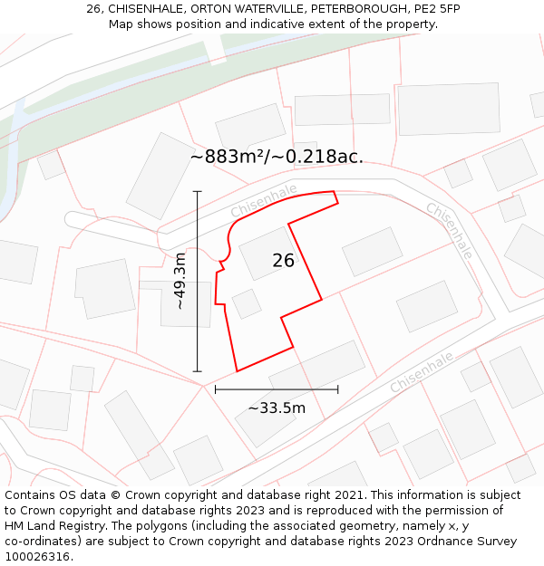 26, CHISENHALE, ORTON WATERVILLE, PETERBOROUGH, PE2 5FP: Plot and title map