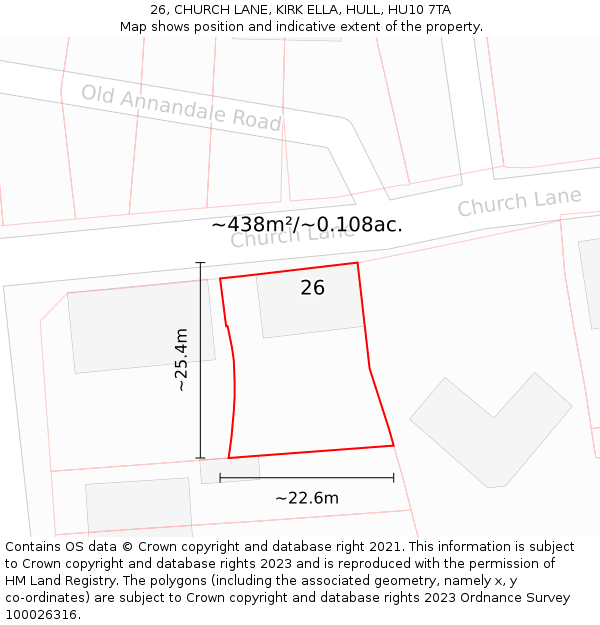26, CHURCH LANE, KIRK ELLA, HULL, HU10 7TA: Plot and title map