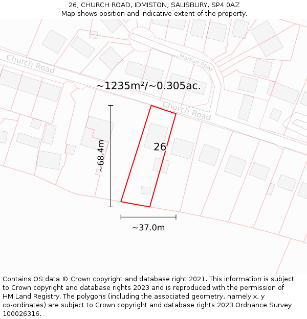 26, CHURCH ROAD, IDMISTON, SALISBURY, SP4 0AZ: Plot and title map